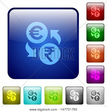 Set of Euro Rupee exchange color glass rounded square buttons