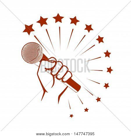 On the image it is presented microphone in a hand