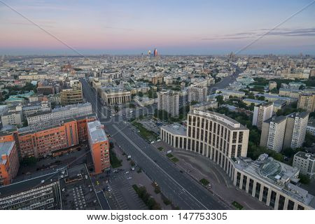 View from Business Center Domnikov to Sakharov avenue at morning in Moscow, Russia