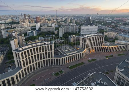 View from Domnikov high building to Sakharov avenue at beautiful morning in Moscow, Russia