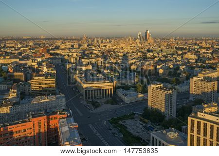 View from Business Center Domnikov to Sakharov avenue at sunny morning in Moscow, Russia