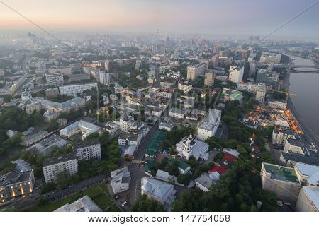 Residential area, river and panoramic view in Moscow, Russia, Tagansky district at morning