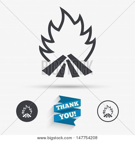 Fire flame sign icon. Heat symbol. Stop fire. Escape from fire. Flat icons. Buttons with icons. Thank you ribbon. Vector