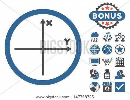 Cartesian Axis icon with bonus elements. Vector illustration style is flat iconic bicolor symbols, cobalt and gray colors, white background.