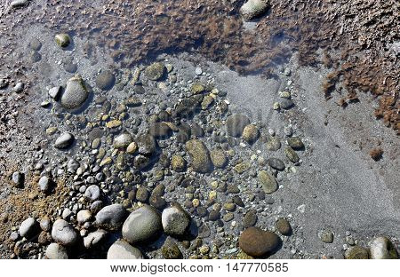 Natural wet rocks in river water background