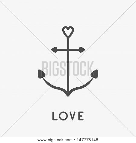 Anchor icon in shapes of heart. Nautical sign symbol. Ship anchor. Love greeteng card. Isolated White background. Flat design. Vector illustration