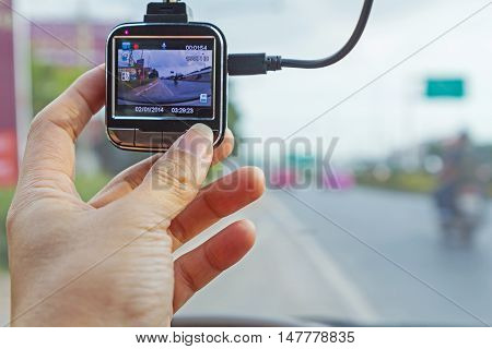 Press the button of front camera car recorder / Car DVR Vehicle
