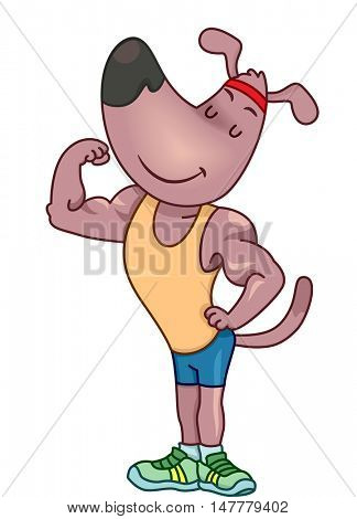 Mascot Illustration of a Muscular Dog in Gym Clothes Flexing its Biceps to Show its Muscles