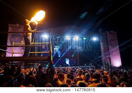 BUDVA- JULY 18 : CROWD IN FRONT OF THE DANCE PARADISO STAGE AT SEA DANCE FESTIVAL 2015 MUSIC FESTIVAL JULY 18 2015 IN BUDVA JAZ BEACH MONTENEGRO