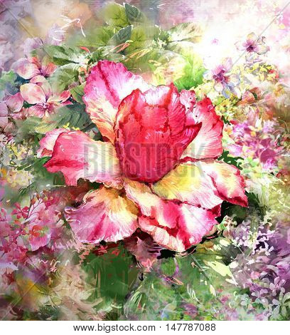 Bouquet of multicolored flowers watercolor painting style