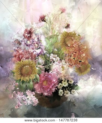 Bouquet of multicolored flowers watercolor painting style