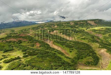 Kronotsky Nature Reserve on Kamchatka Peninsula. View from the helicopter.