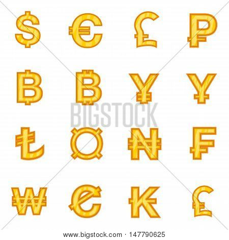 Currency from different countries icons set in cartoon style. Money coin set collection vector illustration