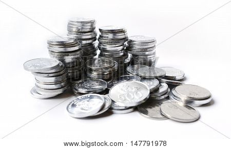 Rupiah silver coins on a white background