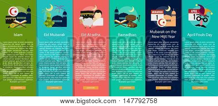 Religion and Celebrations Vertical Banner Concept | Set of great vertical banner flat design illustration concepts for religion, celebration, culture, confidence, and much more. the set can be used for several purposes like: websites, print templates, pre