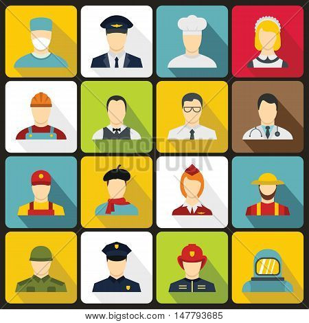 Professions icons set in flat style. People activities set collection vector illustration