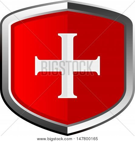 Shiny Red Cross Shield or Medical Icon