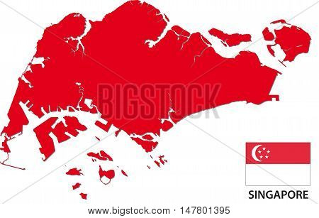 Silhouette map of the Republic of Singapore with flag
