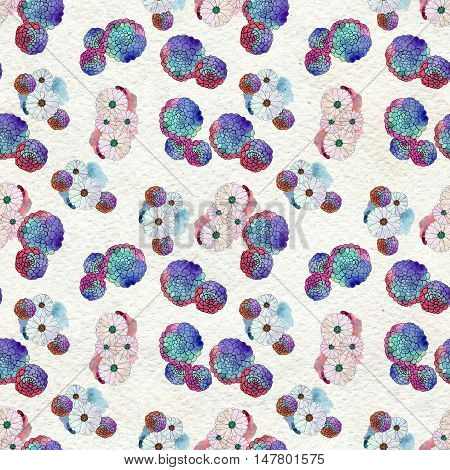 Seamless floral pattern with asters and daisy flowers. Floral watercolor background.