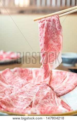 Beef Wagyu A5 Shabu shabu with steam, Groumet Japanese hot pot cuisine