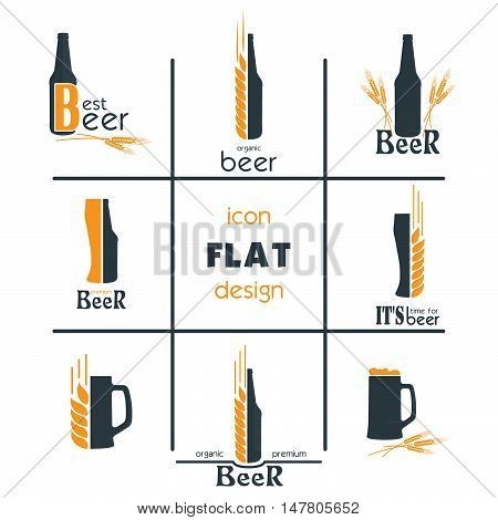 Vactor set flat beer icon design. Sign or Symbol. Logo Template