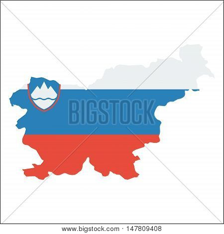 Slovenia High Resolution Map With National Flag. Flag Of The Country Overlaid On Detailed Outline Ma