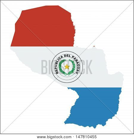 Paraguay High Resolution Map With National Flag. Flag Of The Country Overlaid On Detailed Outline Ma