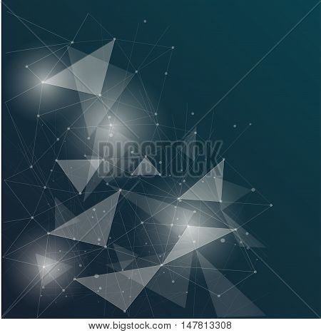 Abstract polygonal space low poly deep blue background with connecting dots and lines. Connection structure. Vector science background. Polygonal vector background. Futuristic HUD background.Techno.