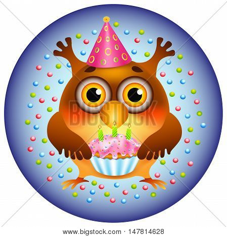 owl with a cupcake congratulated on his birthday