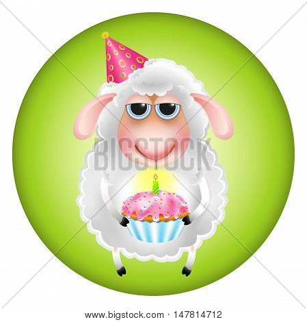 Sheep with a cupcake congratulated on his birthday