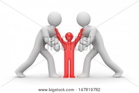 Intermediary in the conflict decision. 3d illustration