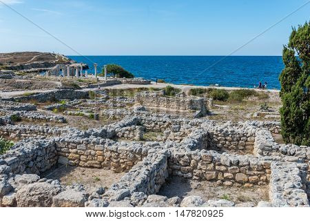 Ancient city Chersonese, ruins of Basilica 1935 VI-X c. , Sevastopol, Crimea Russia