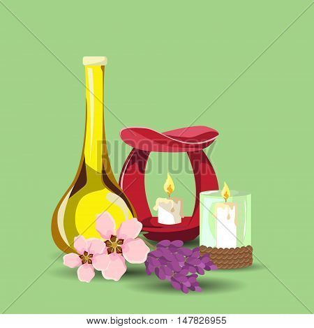 vector illustration of almond and lavender flowers / the concept of massage and cosmetology