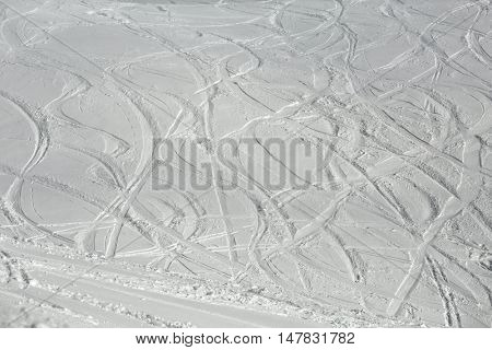 Snowboarders curves in the snow