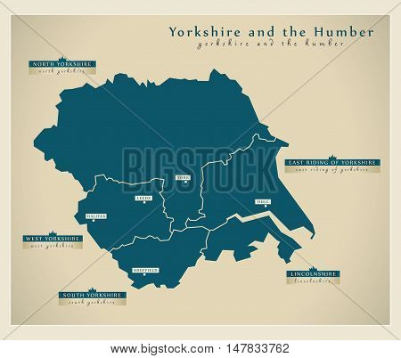 Modern Map - Yorkshire and the Humber UK