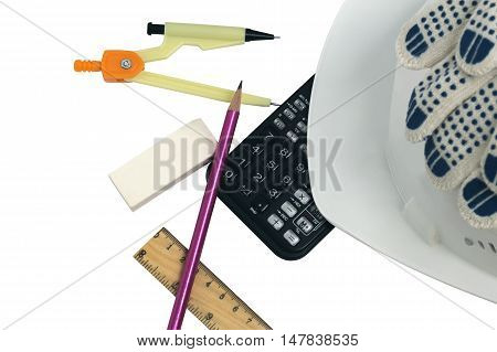 Accessories civil engineer on the project background.