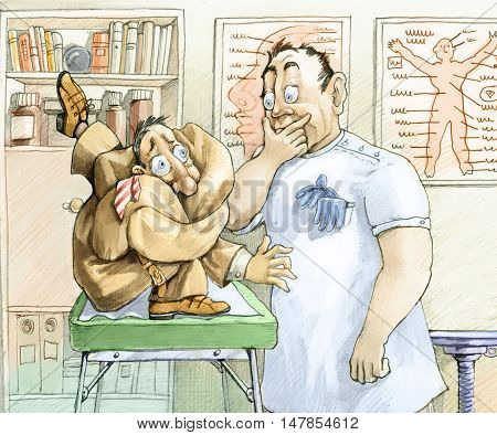 a physiotherapist worried looks incredibly knotted patient
