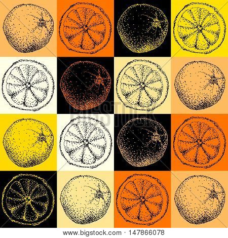 Seamless background pattern. Geometric background with the sketches of a orange