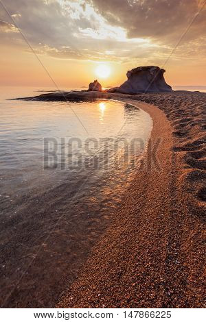 beautiful kakoudia beach at sunset. Ierissos Grecce