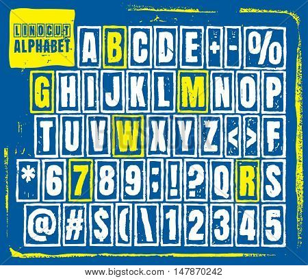 Engraved alphabet set illustration. Vector illustration of linocut alphabet.