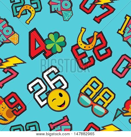 Lucky Numbers Stitch Patch Icons Seamless Pattern