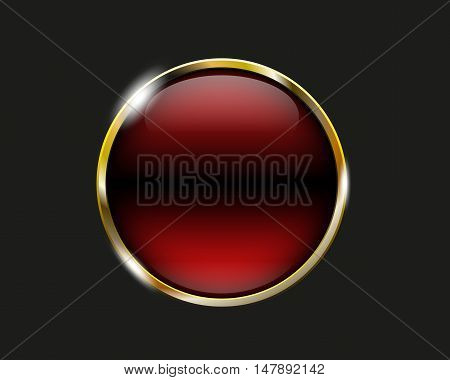 Red Shiny Button With Metallic Elements, Vector Design For Website.