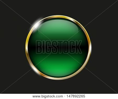 Green Shiny Button With Metallic Elements, Vector Design For Website
