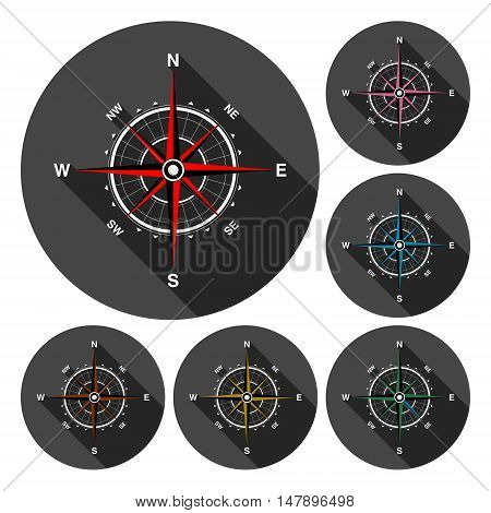 Compass icon. Compass icon art. With long shadow