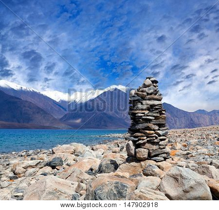 Pangong Lake In Ladakh, Jammu And Kashmir State, India
