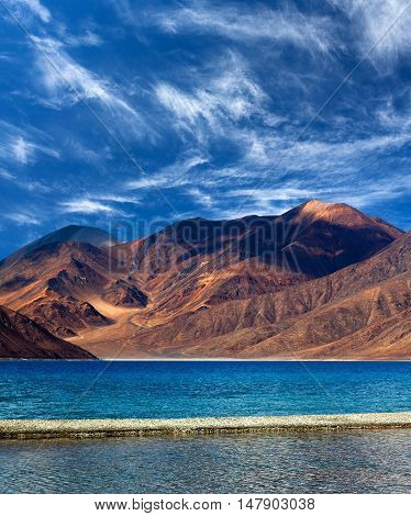 Pangong Lake In Ladakh, Jammu And Kashmir State, India