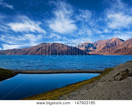 Pangong Lake In Ladakh, Jammu And Kashmir State, India
