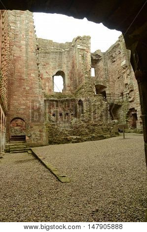 A view of the interior ruins of Crichton castle