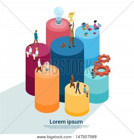Business People Group Working Cylinder Diagram Financial Graph Businesspeople 3d Isometric Vector Illustration