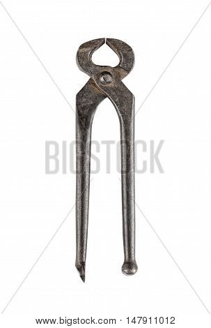 Old metalwork pliers isolated on white background
